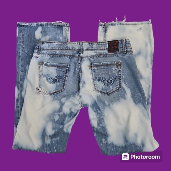Stone LOVE 1990s Destroyed Bleached Low Rise Grunge Denim Jeans Size 9 Juniors - Picture 1 of 15